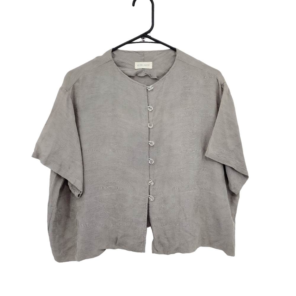 Krista Larson Women's 100% Silk Textured Button Front Blouse - OS